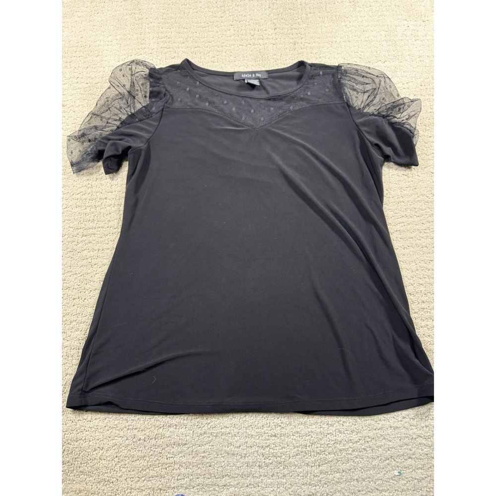 Adele & May Black Sheer Polka Dot Puff Sleeve Size Medium